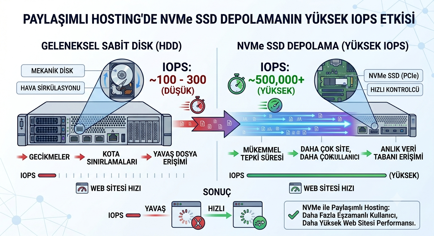 NVMe SSD Depolamanın Paylaşımlı Hosting'deki Yüksek IOPS Etkisi